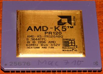 AMD K5 PR120 (90 MHz) CPU (AMD-K5-PR120ABQ) 60MHz Bus, 3.52V, Win95 Logo, 4.3 Millionen Transistoren, Sockel 5/7 Malaysia 1996